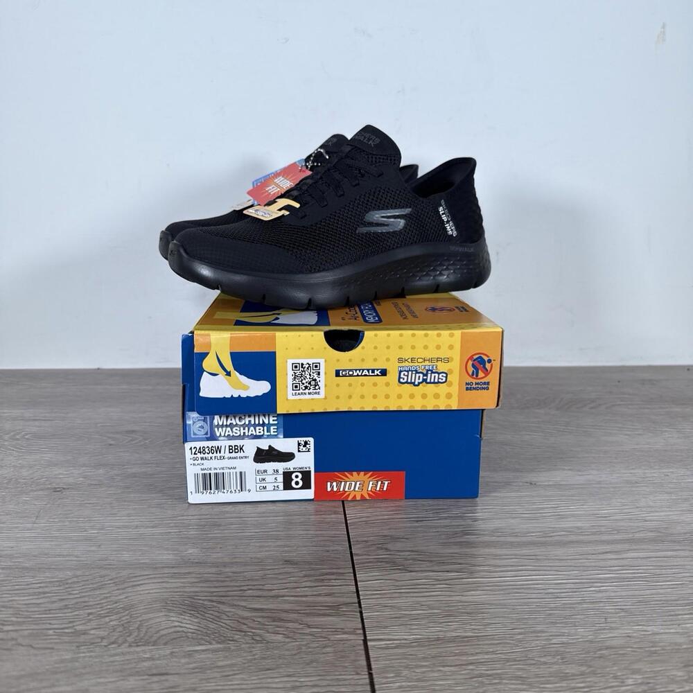 Skechers Women's Size 8 Wide Slip-Ins Go Walk Flex Grand Entry Blk Sneakers